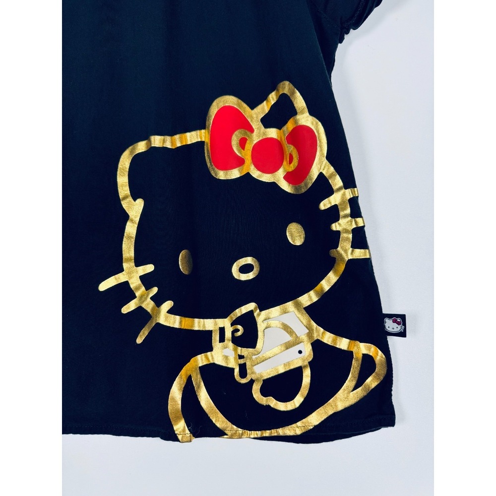Hello‎ Kitty Sanrio Top Womens Large Black Gold Studded Collar Sheer Button Back - Picture 3 of 12